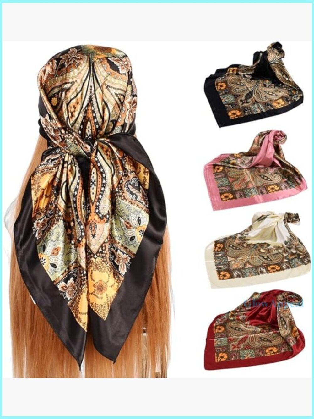 4-Pack Silk-Like Head Scarves 35" Square Versatile Shawl Bandana